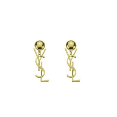 YSL LOGO DROP EARRINGS GOLD TONE 